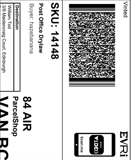 Sideways shipping label before rotation
